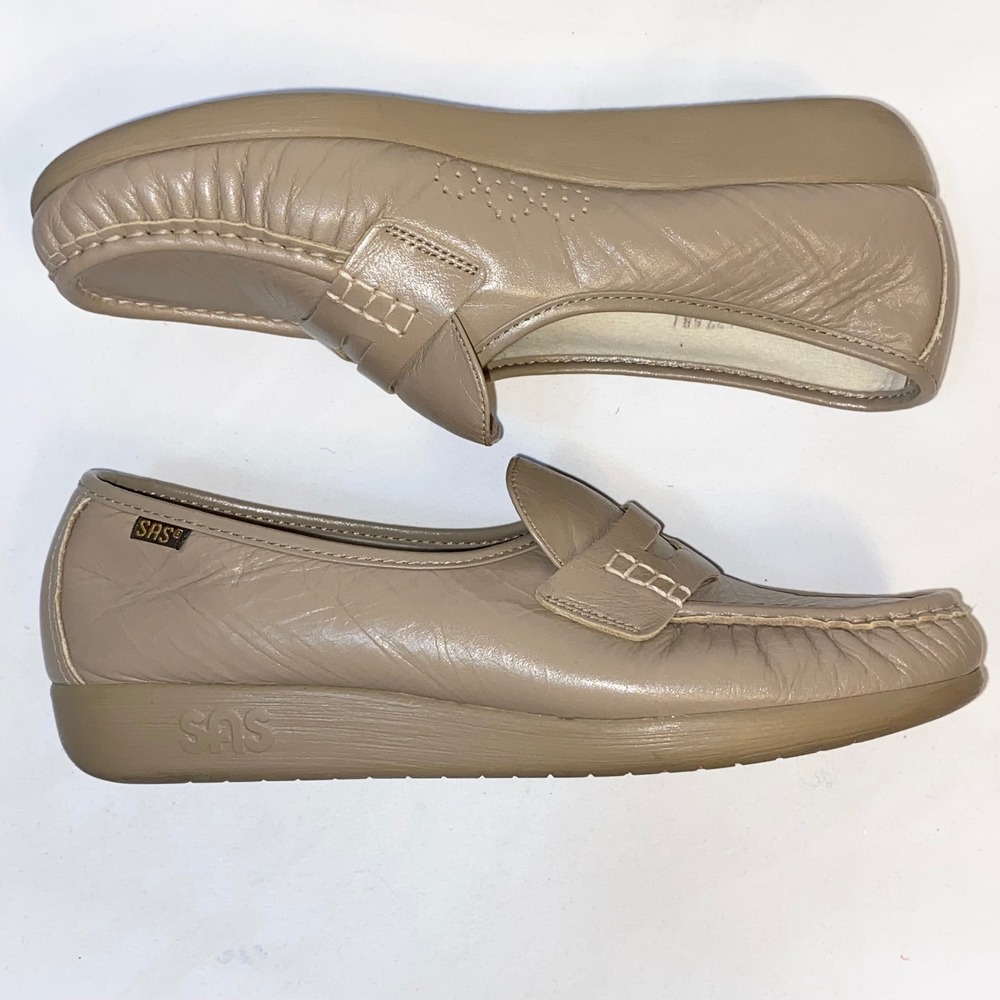 SAS Penny Loafers Womens 9.5 M Taupe Leather Handsewn Moccasin Made in USA - Picture 10 of 16